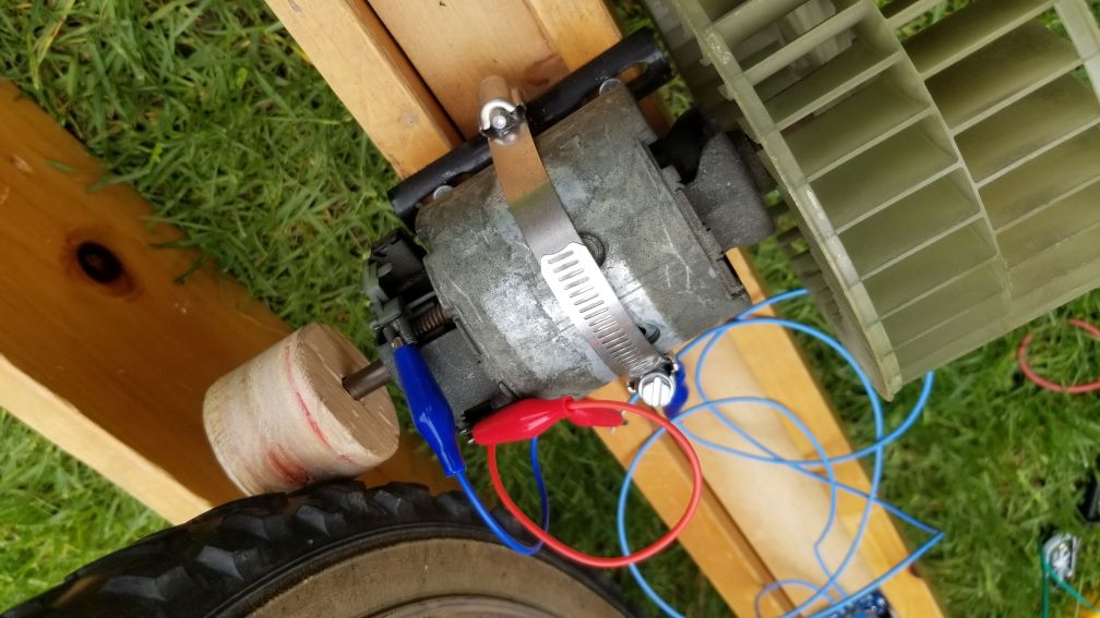 Close up of the blower motor in the frame.